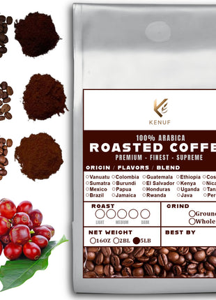 5LB (80 OZ) Specialty Whole Bean and Ground Coffee
