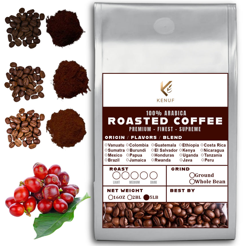 5LB (80 OZ) Specialty Whole Bean and Ground Coffee